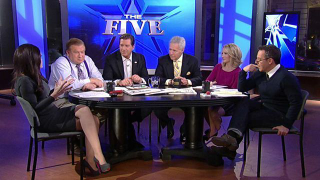 Game-show host Alex Trebek (third from right) joins Fox News Channel’s The Five. Bob Beckel is second from left.